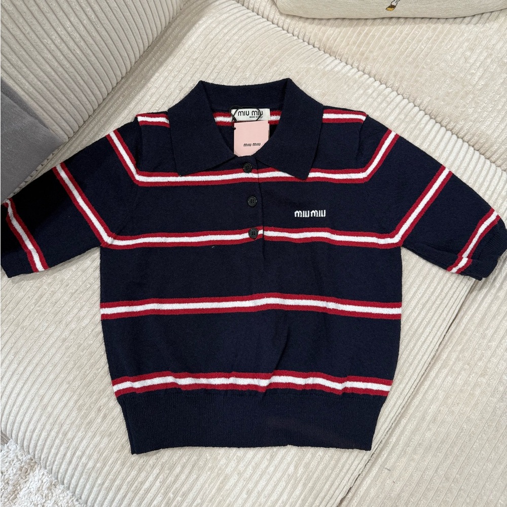 Miu Miu Kids Navy Striped Polo Shirt